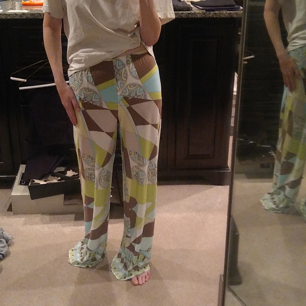 Chico's Multi Color Abstract funky disco pants, wide leg, green blue brown nwt S - Picture 5 of 12